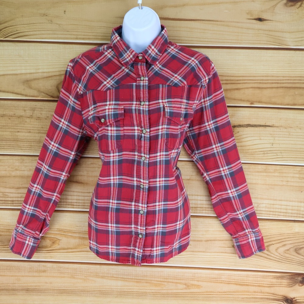 JACHS Girlfriend Long Sleeve Button Up‎ Shirt Bea Womens S Red Plaid 100% Cotton